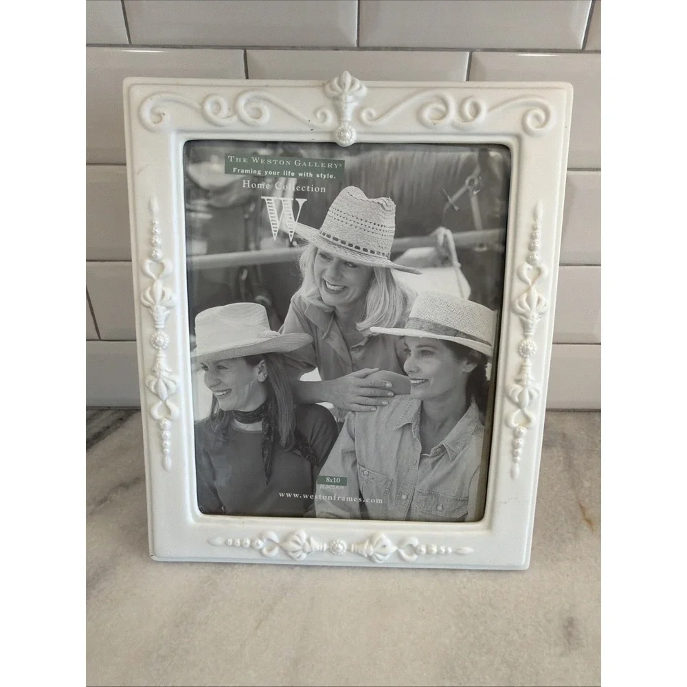 Weston Gallery 8x10 White Ceramic Frame With Pearl Details Perfect For A Wedding